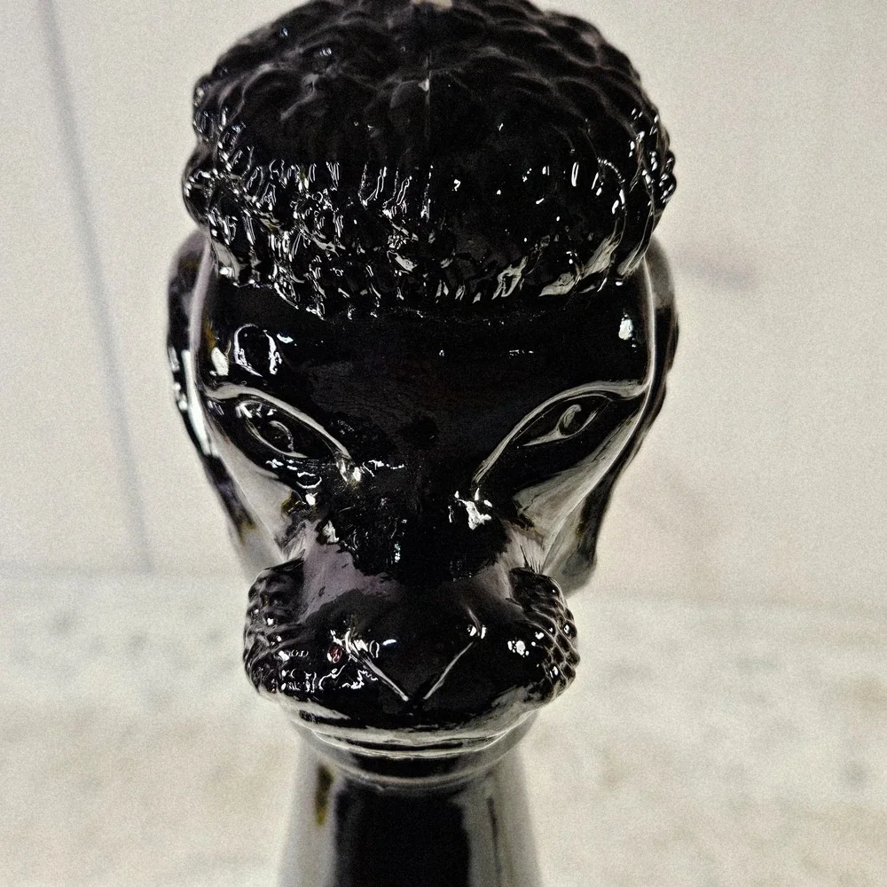 Vtg 1971 Black Glass Sitting Poodle Dog‎ Wine Decanter Bottle Detroit MI Italy